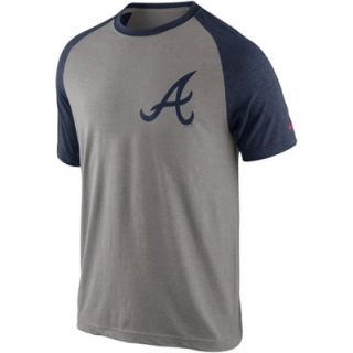 Nike Atlanta Braves Logo Tri Blend Raglan T Shirt   Gray/Navy Blue