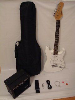 Ktone White Electric Guitar Set with Strap, Cord, Gig Bag and 15w AMP   Brand New Musical Instruments
