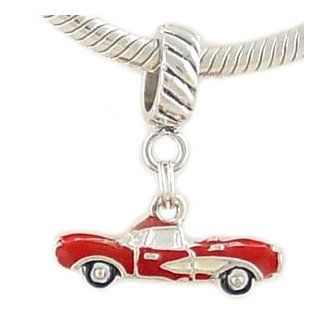 Sterling Enamel Red Vintage Convertible Sports Car Charm for European Bead Bracelet Jewelry
