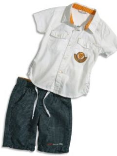 GUESS Infant Boys White Woven Shirt 2Pc Checks Short Set (12M) Clothing