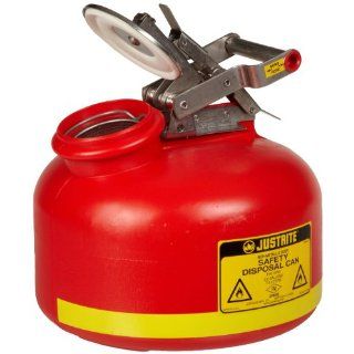 Justrite 14762 Disposal Polyethylene Safety Can with Stainless Steel Hardware, 2 Gallons Capacity, Red Hazardous Storage Cans