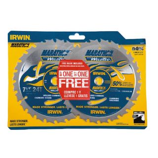 IRWIN 2 Pack Marathon with Weldtec 7 1/4 in 24 Tooth Circular Saw Blade