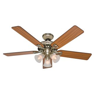 Hunter The Sontera 52 in Hunter Bright Brass Downrod or Flush Mount Ceiling Fan with Light Kit and Remote