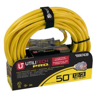 Utilitech 50 ft 15 Amp 12 Gauge Yellow Outdoor Extension Cord
