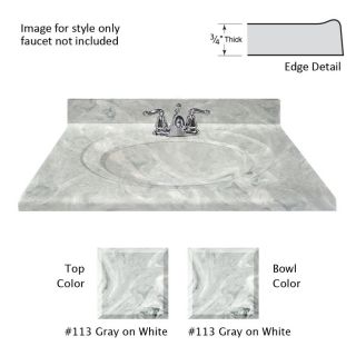 US Marble Recessed Oval Standard 37 in W x 22 in D Gray On White Cultured Marble Integral Single Sink Bathroom Vanity Top