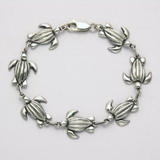 Sterling Silver Leatherback Sea Turtles 7.25" Bracelet with Lobster Claw Clasp Jewelry