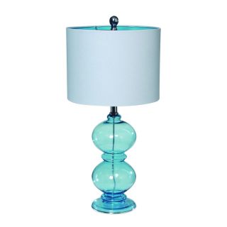 Gen Lite 27 in Blue Art Glass Indoor Table Lamp with Fabric Shade