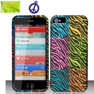 For Apple iPhone 5 Only, Neon Rainbow Color Zebra Design, Matted Surface Hard Plastic Case Skin Cover Faceplate + Peace Charm and Strap Combo Cell Phones & Accessories