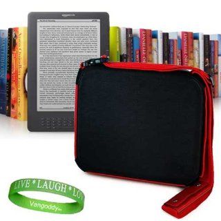 Kindle DX Carrying Case Hard Cube Case with Shoulder Strap and Attached Pocket to Contain Kindle DX Accessories for  Kindle DX Free 3G model ( Graphite , White , Latest Generation , 2nd Generation ) ** BLACK   RED ** + Vangoddy Live * Laugh * Love Wrist ba