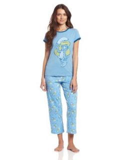 Briefly Stated Women's Smurf Tee/Capri Set, Blue, Small Clothing