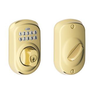 Schlage Plymouth Bright Brass Residential Single Cylinder Electronic Entry Door Deadbolt with Keypad