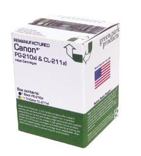 Green Park Products Canon PG 210xl & CL 211xl Premium Remanufactured Ink Cartridges. The Box Contains 1 Canon PG 210xl Black and 1 Canon CL 211xl Tri Color Inkjet Cartridges. PG210xl CL211xl