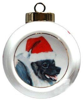 Hand painted Porcelain Christmas Ball Ornament   Keeshond Dog   Decorative Hanging Ornaments