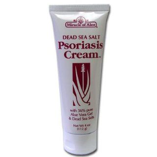 Miracle of Aloe Dead Sea Salt Psoriasis Cream 2 Oz Contains 36% Pure Aloe Vera Gel & Dead Sea Salts Naturally Helps Relieve the Dry, Itchy, Scaly Skin Caused By Psoriasis, Eczema and Other Irritating Skin Disorders. Re Moisturizes and Helps Heal Skin