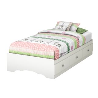 South Shore Furniture Tiara Pure White Twin Platform Bed with Storage