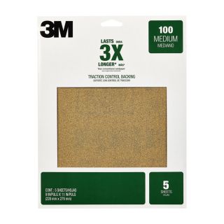 3M 5 Pack 100 Grit 9 in W x 11 in L Hand or Machine Sanding Sandpaper