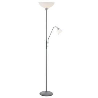 Dainolite Lighting 72 in Polished Chrome Torchiere with Side Light Indoor Floor Lamp with Glass Shade