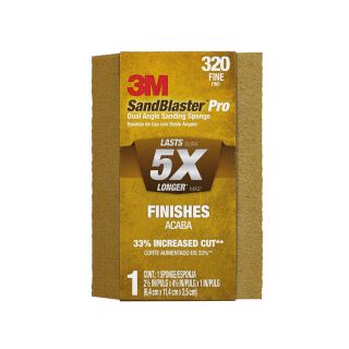 3M 3M(Tm) Sandblaster(Tm) Pro Dual Angle Sanding Sponge 9566 Sp, 2.625 In x 4.5 In x 1 In, 320 Grit