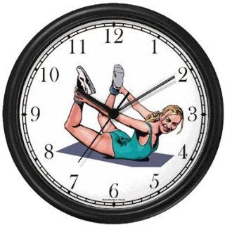 Woman Doing Bow Yoga Position   Physical Fitness Exercise Body Building Wall Clock by WatchBuddy Timepieces (Slate Blue Frame)  