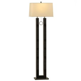 Nova Lighting 62 in Gloss Black Wood and Black Nickel Indoor Floor Lamp with Fabric Shade