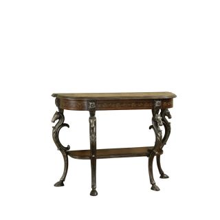 Powell Masterpiece Floral Hand Painted Asian Hardwood Half Round Console and Sofa Table