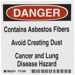 Brady 121061 Vinyl Film Asbestos Labels , Black,  Red On White,  4" Height x 4" Width,  Legend "Contains Asbestos Fibers Avoid Creating Dust Cancer And Lung Disease Hazard" (100 Labels per Package)