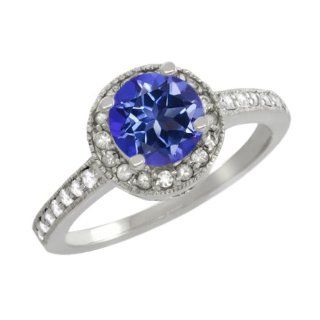 1.30 Ct Round Tanzanite Blue Mystic Topaz White Sapphire Sterling Silver Ring Jewelry