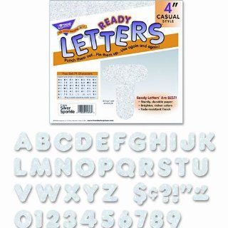 TREND Products   TREND   Ready Letters Sparkles Letter Set, Silver Sparkle, 4"h, 71/Set   Sold As 1 Set   Set contains 50 uppercase letters, ten numerals 0 9, ten punctuation marks and one blank sheet.