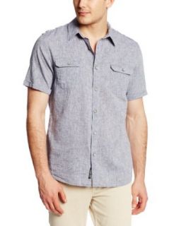 DKNY Jeans Men's Short Sleeve End On End Linen Cotton Shirt, Blue, Large at  Mens Clothing store