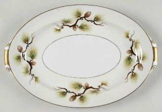 Narumi Shasta Pine Cream 12 Oval Serving Platter, Fine China Dinnerware   Gray/