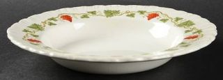 Wedgwood Bacchus Red Rim Soup Bowl, Fine China Dinnerware   Red Grapes, Green Le