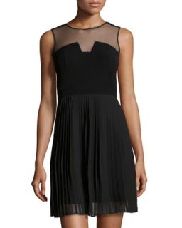 Illusion Neck Fit and Flare Combo Dress, Black