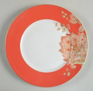 222 Fifth (PTS) Norah Coral Dinner Plate, Fine China Dinnerware   Coral/Green Fl