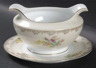 Meito Burbank (F & B Japan) Gravy Boat with Attached Underplate, Fine China Dinn