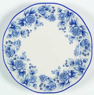 Sango Blue Damask Salad Plate, Fine China Dinnerware   Blue Roses On Rim,Blue Tr
