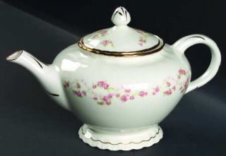 Pope Gosser Florence (Scalloped Edge) Teapot & Lid, Fine China Dinnerware   Pink