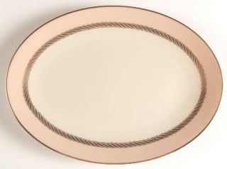 Lenox China Caribbee 13 Oval Serving Platter, Fine China Dinnerware   Pink Rim,
