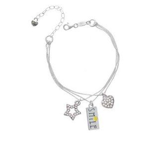 Smile with Smiley Face Rectangle   LuckyStar Silver Charm Bracelet Delight Jewelry