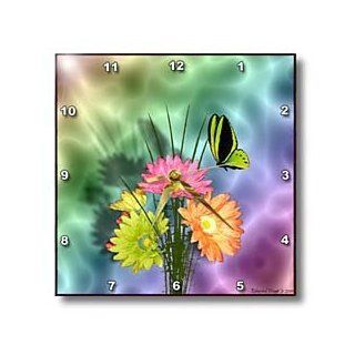 3dRose dpp_17831_2 Painted Daisies and Butterflies Wall Clock, 13 by 13 Inch  