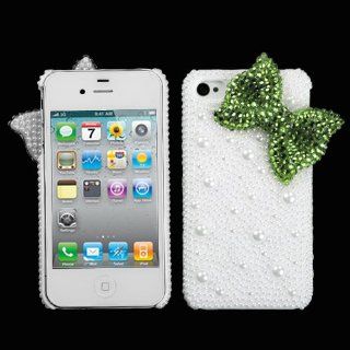 Hard Plastic Snap on Cover Fits Apple iPhone 4 4S Lighnt Green Bow Pearl 3D Diamond Back AT&T, Verizon (does NOT fit Apple iPhone or iPhone 3G/3GS or iPhone 5/5S/5C) Cell Phones & Accessories