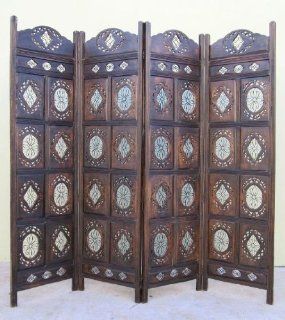 Hand Carved Wooden Room Divider Screen with Antique Finish 72 x 80"   Panel Screens