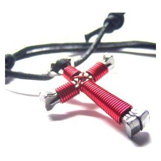 Red Horseshoe Nail Cross Necklace 