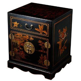 EXP Handmade Oriental Furniture 24 Inch Antique Style Black Leather Mandarin End Table/Nightstand   Bedside Asian Table
