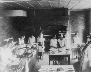 early 1900s photo Women canning food in industrial kitchen in a school during d5  