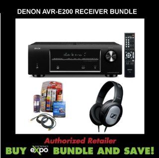 Denon AVR E200 5.1 Channel 3D Pass Through Home Theater Receiver, Plus Monster Dual HDMI Performance Kit and Sennheiser Stereo Headphones Electronics