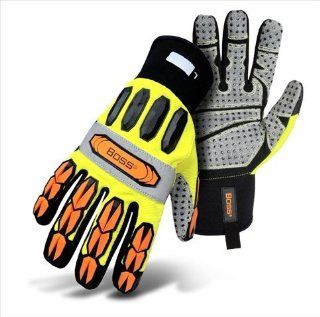 Boss 1JM600X Extra Large Mechanics Style Miner Gloves in High Visibility with Yellow Back   Pack of 6   Work Gloves