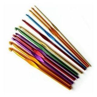 12 pieces of Aluminium Multi Coloured Crochet Hooks with Case (2mm 8mm Needle Set)   for Knitting   TribalSensationTM