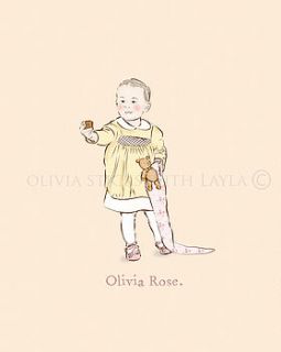 personalised baby name print 'vintage baby' by olivia sticks with layla