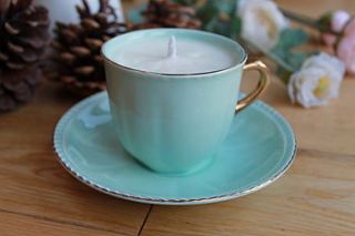 mint green vintage teacup candle by teacup candles
