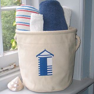 canvas home storage bag, beach hut design by the original canvas bucket bag company